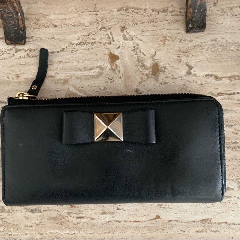 Kate Spade Black Leather Bow Zip Wallet